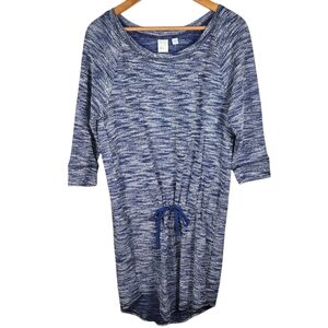 NY&C NWT Blue Marled Cotton Knit 3/4 Sleeves Top Dress Drawstring Waist Sz S